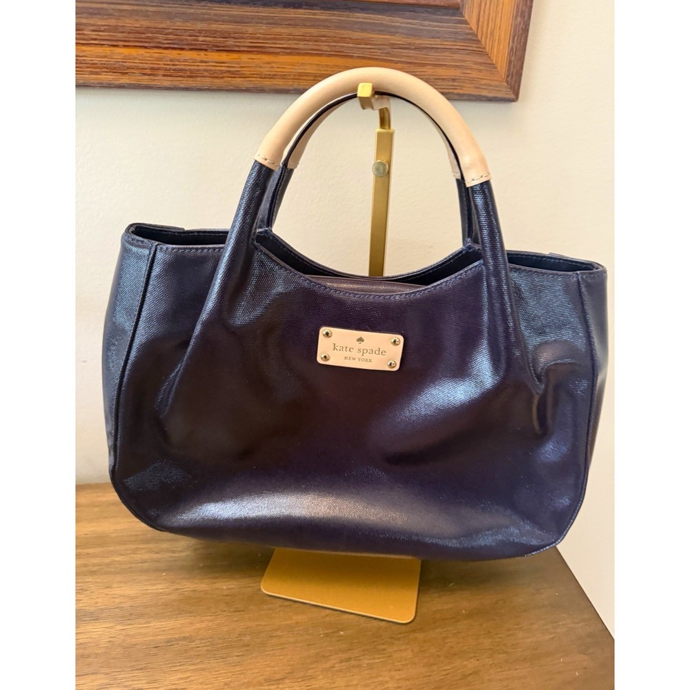 Kate Spade Black Coated Canvas Tote Tan Leather Handles Dust Bag